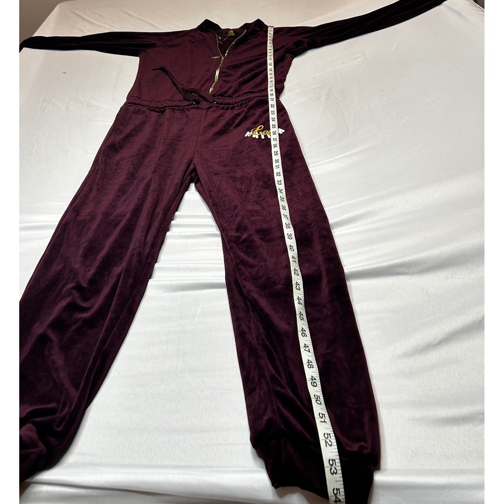 Special One International Velour Jumpsuit Burgundy Love Nation Zip Up Medium NWT